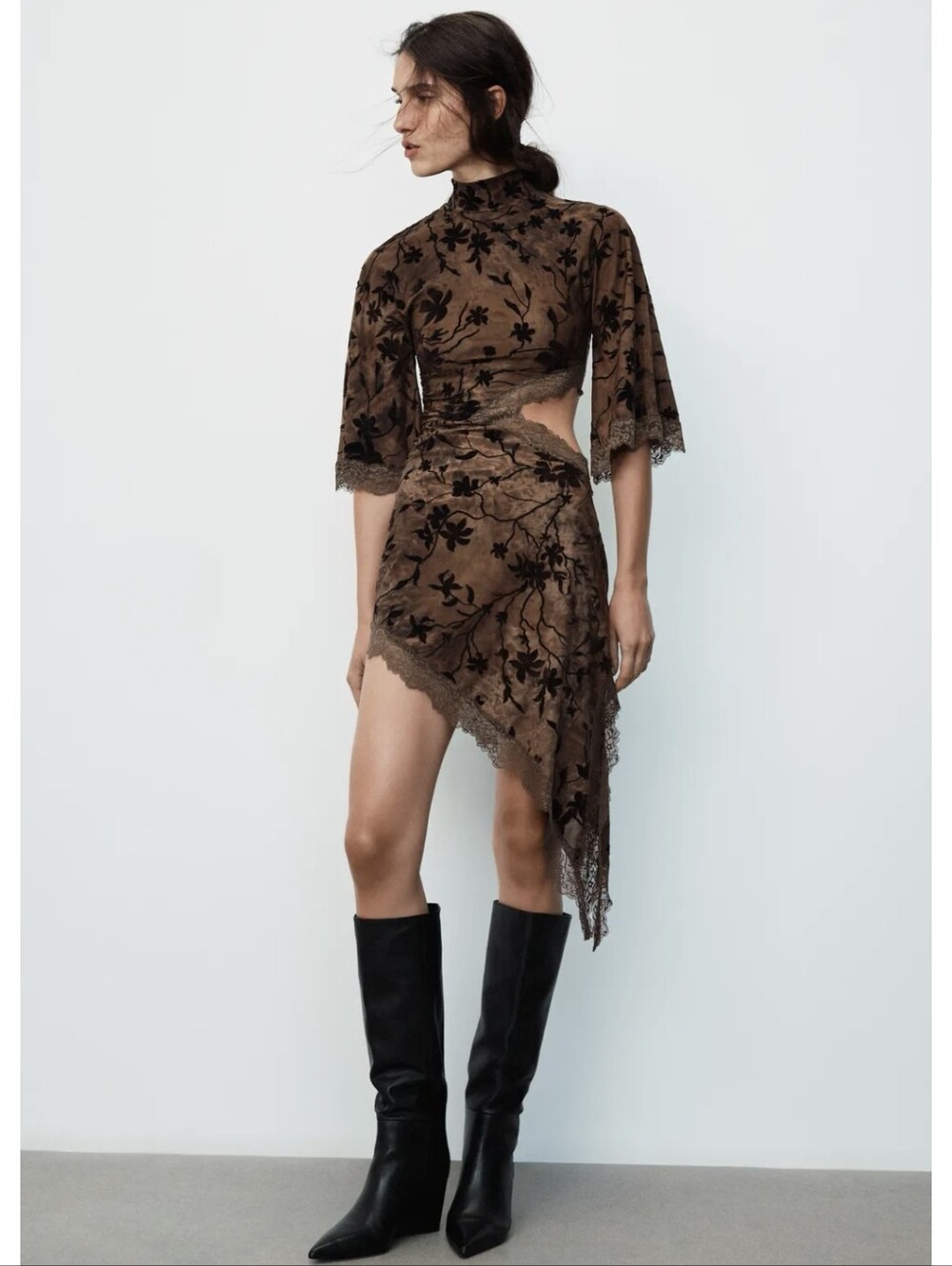 ZARA FLOCKED MINI DRESS WITH SLIT